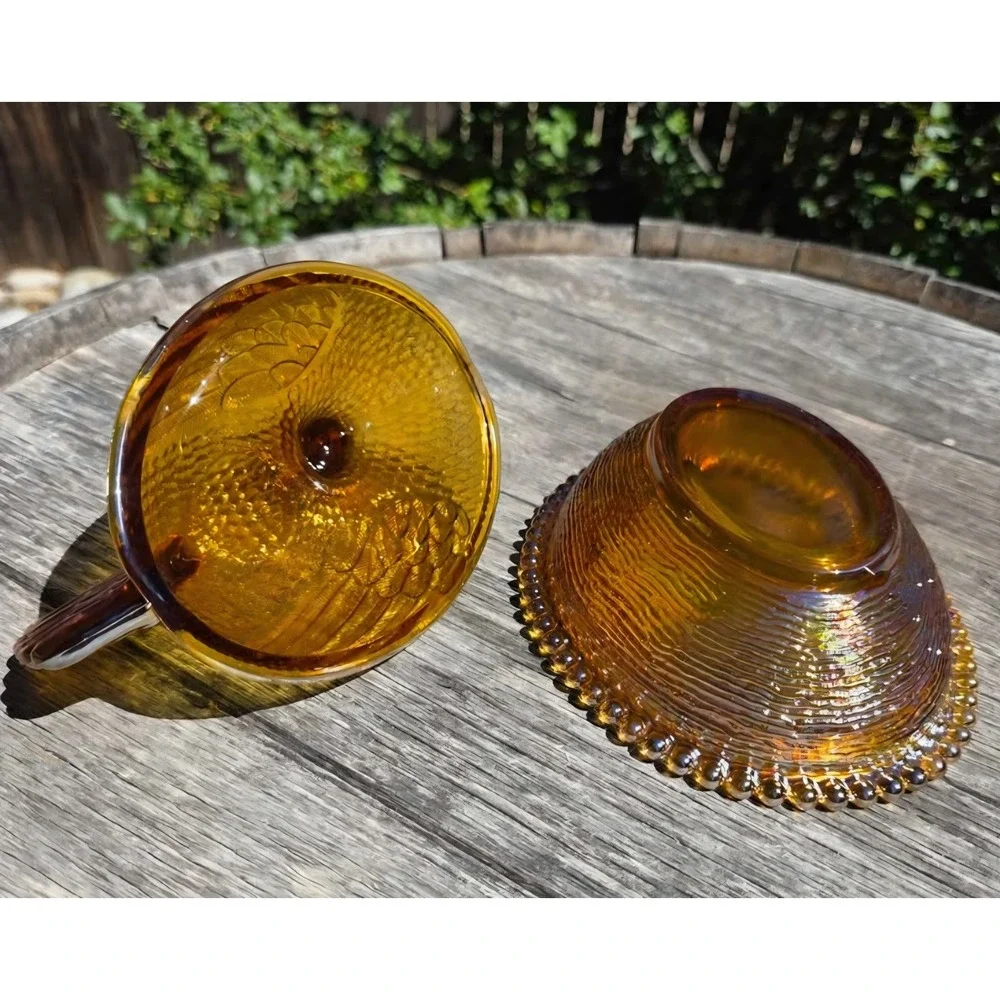 Indiana Glass Amber iridescent Carnival Glass Hen on Nest Covered Dish Rare VTG